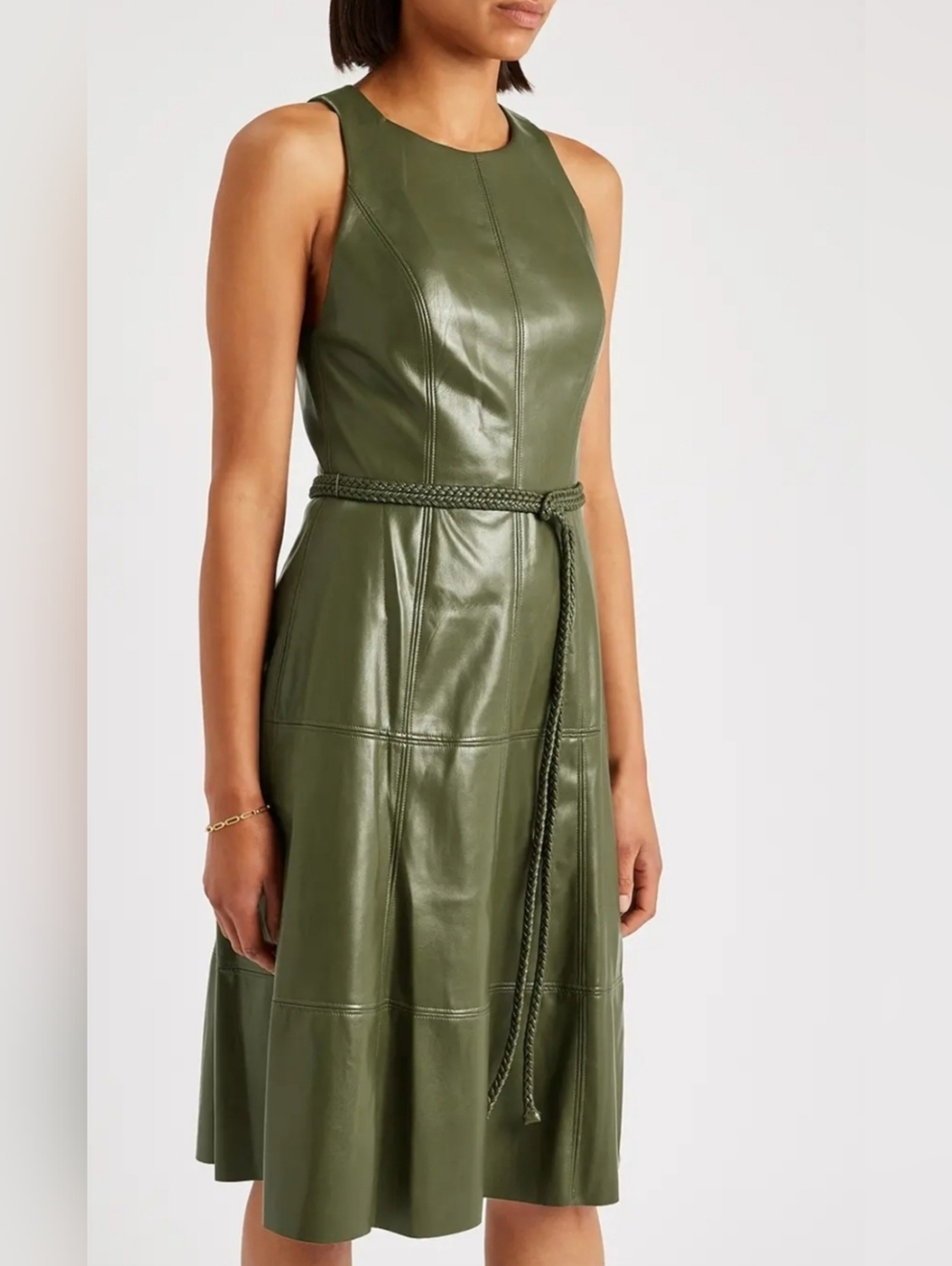 Alice + Olivia Leandra Faux Leather Fit-and-Flare Dress Size 4 - Picture 11 of 16
